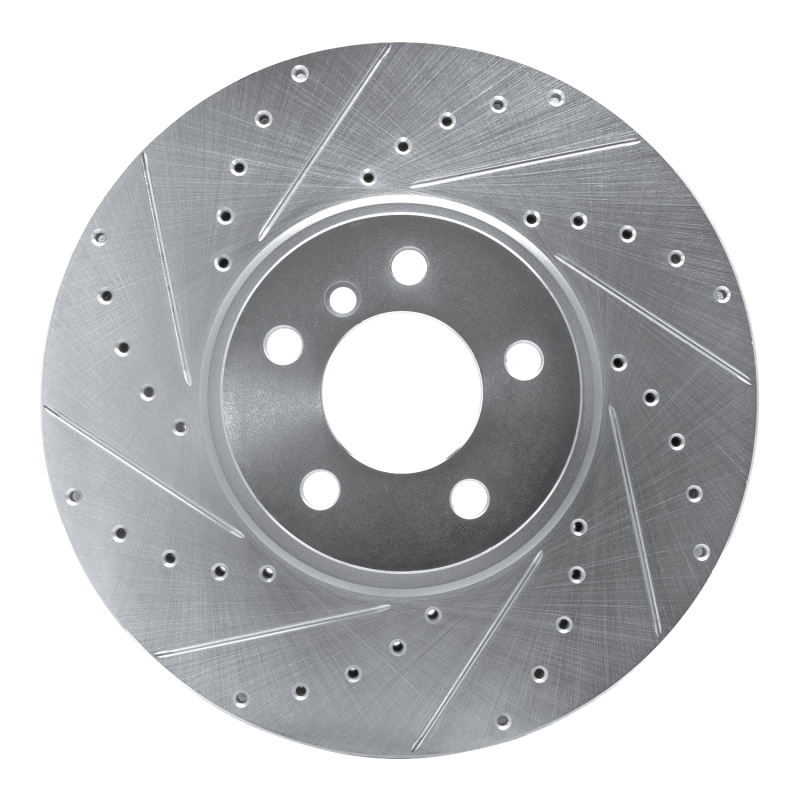 BMW X5 Brake Rotor (1) - Front Left - R1 Concepts - Drilled & Slotted - Silver - `02-`06